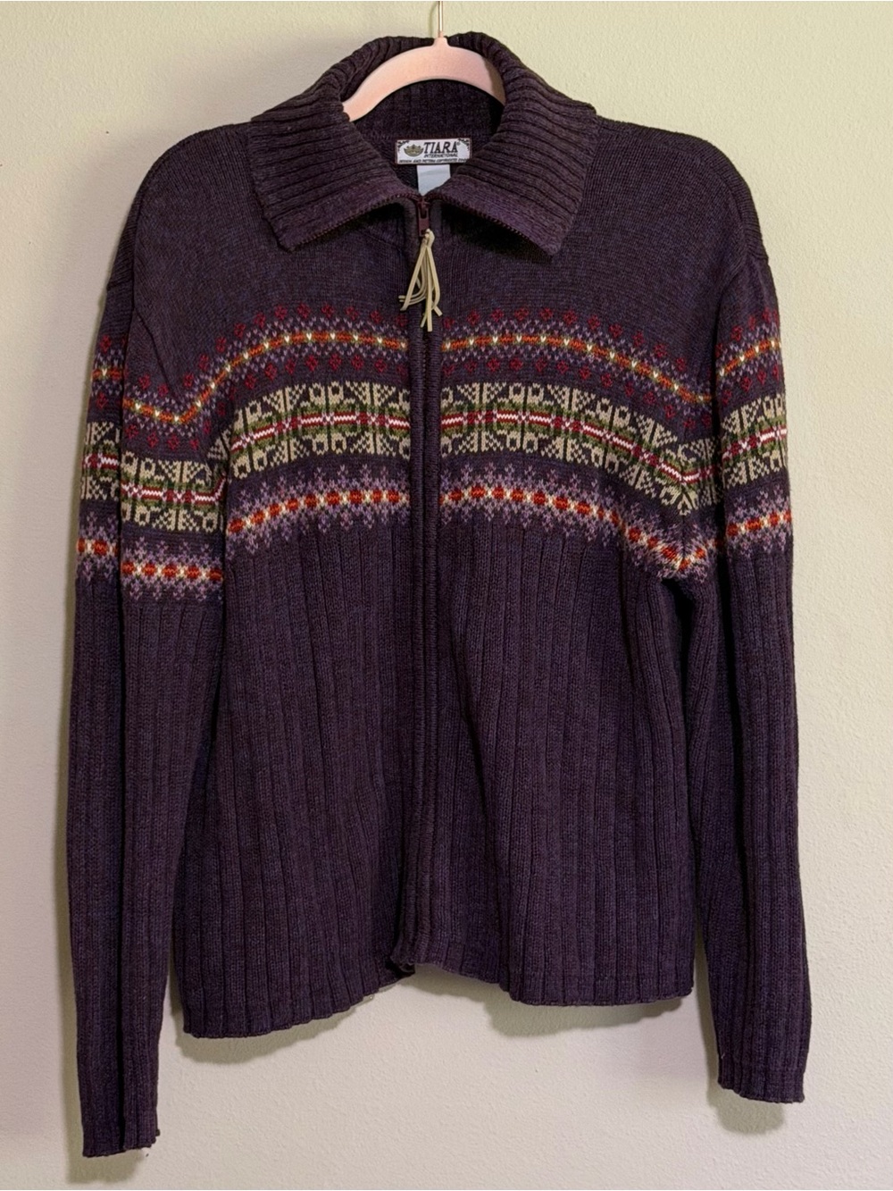 Y2K Tiara Zip-Front Fair Isle Cardigan Sweater
